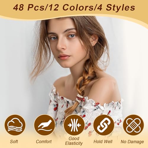 48 Pcs Boho Hair Ties Elastic Ponytail Holders No Damage