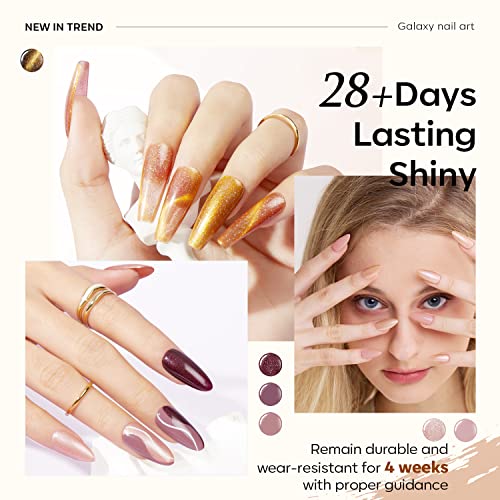 Modelones Fall Gel Nail Polish Set with 6 Colors Including Nude Brown - Cat Eye & Glitter Effects