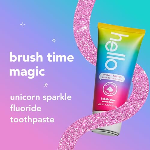 Hello Unicorn Sparkle Kids Fluoride Toothpaste, Bubble Gum, 4.2 oz (3 Pack)