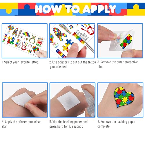96 PCS Autism Awareness Temporary Tattoos - Waterproof
