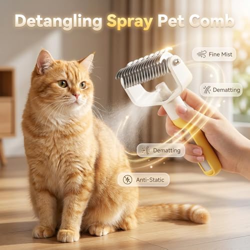 Dual-Sided Pet Grooming Comb with Spray for Dogs & Cats