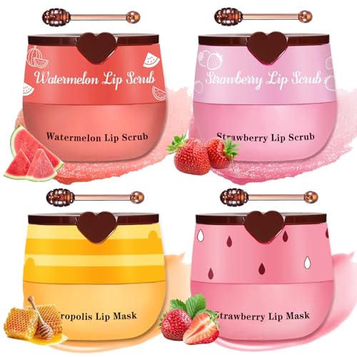 4-Piece Lip Scrub and Mask Set - Strawberry & Honey