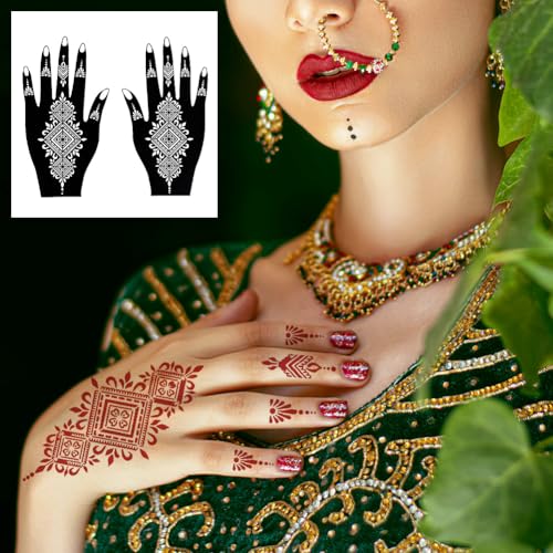 12 Sheets Henna Tattoo Stencil Kit for Hands, Indian Arabian Temporary Tattoo Template Self Adhesive Mehndi Stencil Stickers for Women Girls£¨8.2" x 4.7"£©