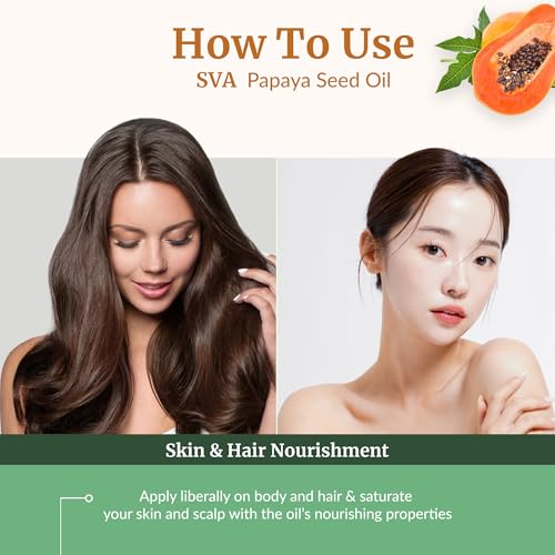 SVA Papaya Seed Oil - 4 Fl Oz ? 100% Natural Cold Pressed Papaya Oil - for Face, Skin Care, Hair Care, Scalp Massage & Body Massage ? Carrier Oil with Dropper