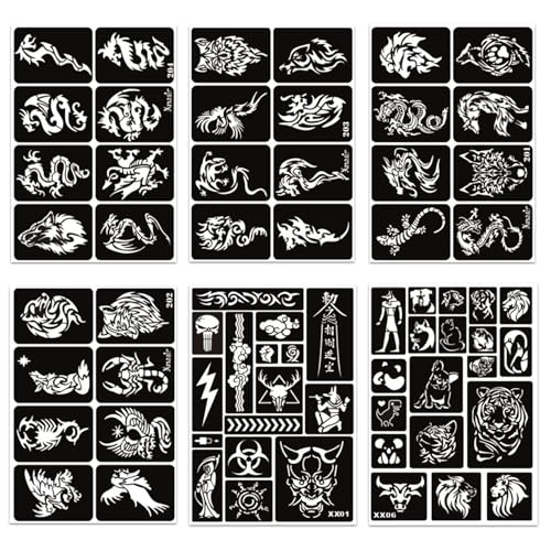 302pcs Temporary Tattoo Stencils, 12 Sheets Henna Tattoo Stencil Kit for Women and Man Face Body Paint Reusable Glitter Tattoo Stencils Pack Party Favor Supplies