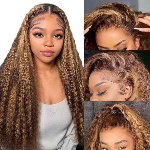 30Inch Highlight Ombre Lace Front Wig Human Hair 13x6 HD Honey Blonde 4/27 Deep Wave Lace Frontal Wigs Glueless Wigs Human Hair Pre Plucked