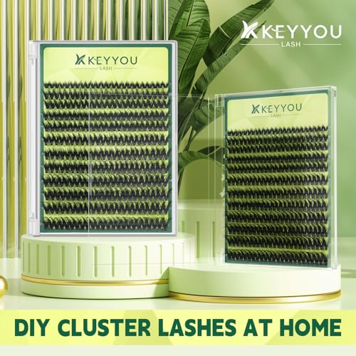 KEYYOU Lash Clusters 3D Effect Volume Eyelash Clusters Flaunt Style 144PCS D Curl Flora Wispy Look LengthLock 8?18mm Mix Ultra-Thin Black Band (PuffSilk V3D01)