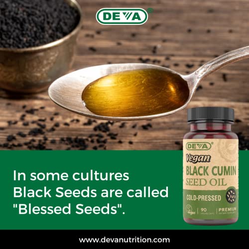 DEVA Vegan Nutrition Black Cumin Seed Oil, Cold-Pressed, Unrefined, 90 Vegan Capsules, 1-Pack