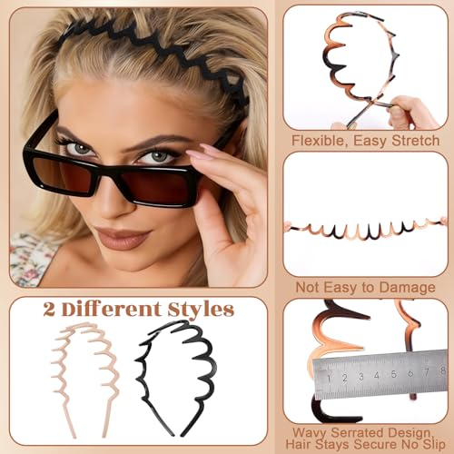 8-Piece Zigzag Headbands Set with Non-Slip Teeth - 90s Style