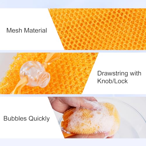 6 Pack Mesh Soap Bags with Drawstring, Nylon Exfoliating Pouches
