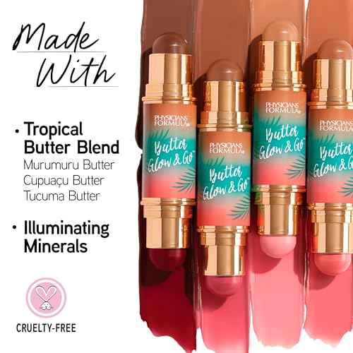 Physicians Formula Butter Glow & Go Multiuse Stick - Ultra-Creamy Formula with Murumuru Butter, Radiant Finish, Cruelty-Free - Beach Bum Plum