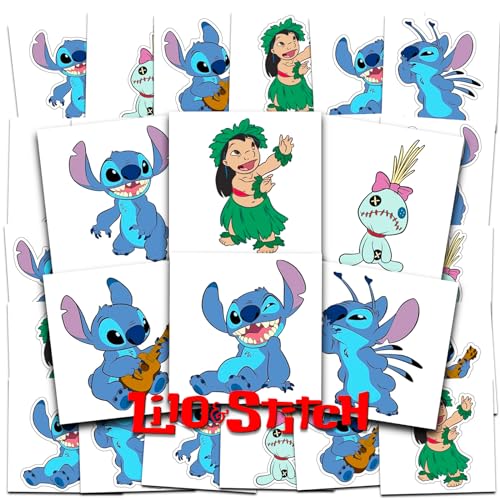 Disney Lilo and Stitch Tattoos Party Favors Bundle ~ 72 Perforated Individual 2" x 2" Lilo and Stitch Temporary Tattoos for Kids Boys Girls (Stitch Party Supplies)
