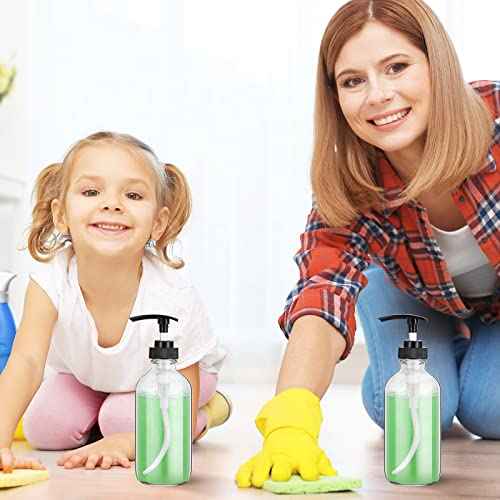Tanlade 24 Pcs 8 oz Glass Pump Bottle Empty Bottle Glass Soap Dispenser with Pump Refillable Containers and Labels Funnels for Essential Oils Cleaning Products Lotions Conditioner(Clear)