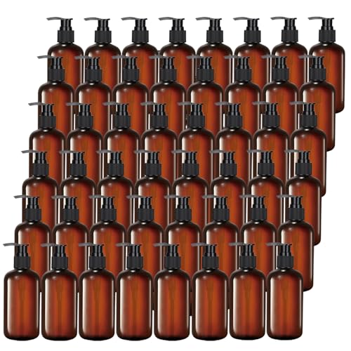 48 Pcs 8oz Plastic Amber Bottles with Pump Refillable Shampoo Dispenser Empty Hand Soap Pump Bottle Body Wash Container Bulk