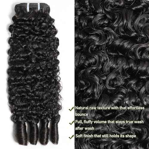 Lemoda Burmese Curly Human Hair Bundles 20 inch 100% Unprocessed 15A 3c4a Water Wave Bundles with Spiral Ends Double Weft Quick Weave Extensions Deep Wave Bundle Human Hair Natural Black Color