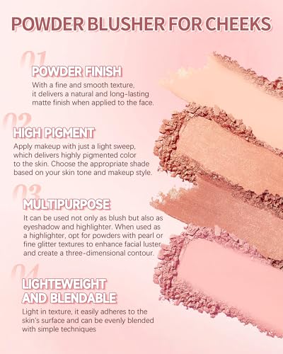 Blush Palette with Brush - Matte Rose Peach Pink 2 Colors