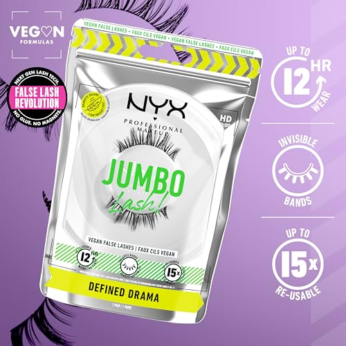 NYX PROFESSIONAL MAKEUP Jumbo Lash! Vegan False Eyelashes, Up to 12HR Wear, Reusable Fake Lashes - Defined Drama