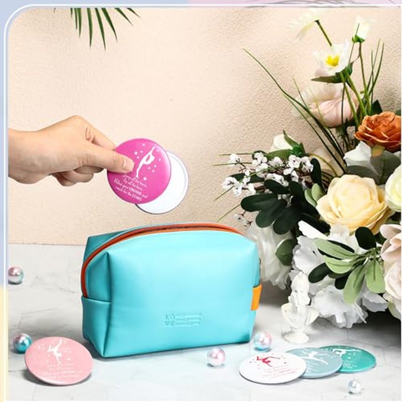 18 Pcs Gymnastics Gifts Bulk Gymnastics Party Favor Mini Compact Mirror 2.76 Inches Inspirational Easter Gifts for Sports Lover Team Gym Supplies(Colorful)