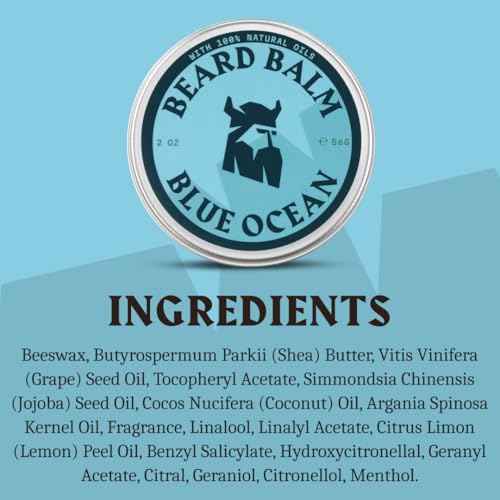 Striking Viking Beard Balm for Men - Leave in Beard Conditioner - Styling Balm Made with Naturally Derived Beard Butter, Argan & Jojoba Oils (2 Ounce (Pack of 1), Blue Ocean)