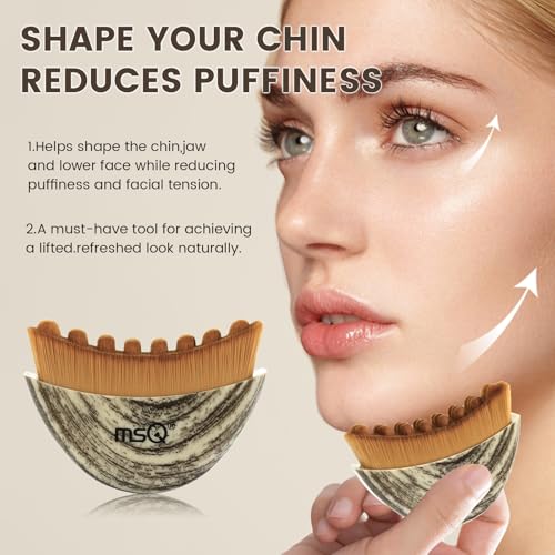 MSQ Lymphatic Contour Face Brush, Lymphatic Drainage Massager for Chin & Neck, Ultra-Soft Facial Massage Brush for Jawline Sculpting, De-Puffing & Enhances Skincare Absorption, Skin Firming, 2PCS