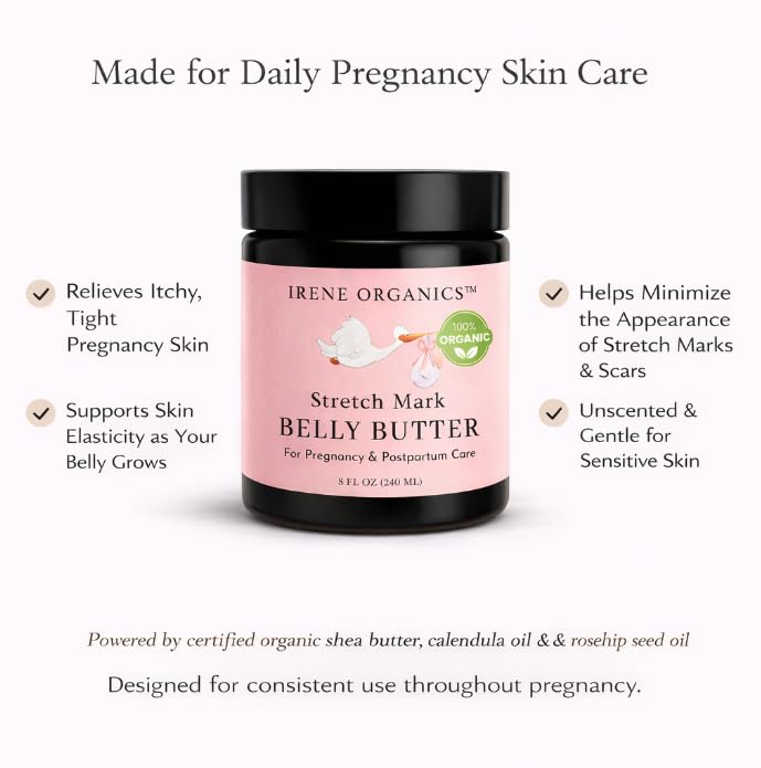 Organic Belly Butter for Pregnancy Stretch Mark Prevention 4oz