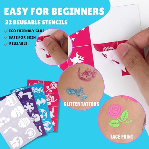 Bowitzki Face Paint Kit - 24 Colors, Glitter & Stencils for Adults