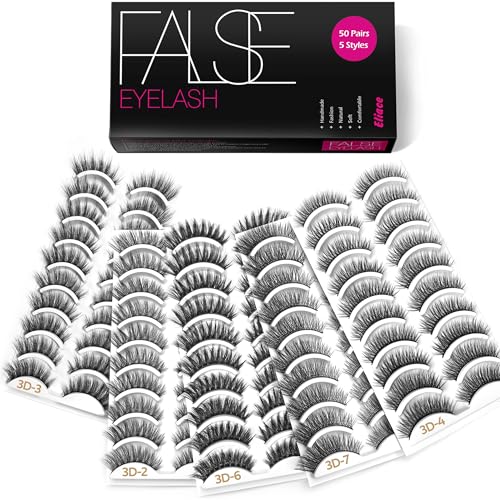 Eliace 50 Pairs Wispy False Eyelashes 14mm Cat Eye Faux Mink