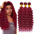 99J Burgundy Deep Wave Human Hair 3 Bundles 18-22 Inch