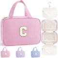 TOPEAST Gifts for Teen Girls Kids - Travel Hanging Toiletry Bag, Personalized Initial Toiletry Pouch, Gifts for Mom Daughter Sister Friends, Letter C, Pink