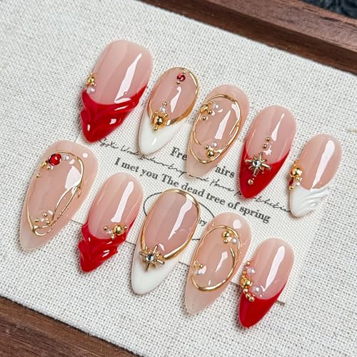 Rouge ?toile Bold Elegant Star-Shaped Wearable Nails (10-Piece Set), Acrylic/UV Gel Press On Nails for Holiday Celebrations, Parties & Shiny Nail Looks (Multicolor, M)