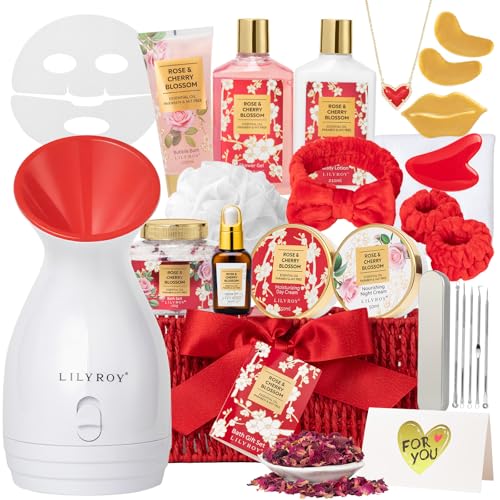 Mothers Day Gifts for Women - 27 Pcs Bath and Body Gifts Basket Set, Rose Spa Gifts Set Skin Care Set for Women, Gift Baskets Set for Mom | Gifts for Birthday, Christmas Gift, Valentines Day Gift