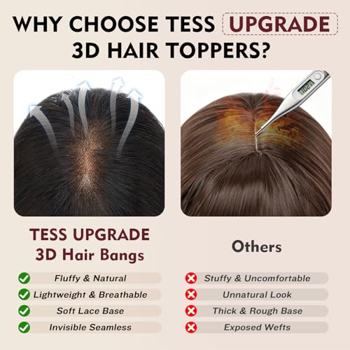 TESS Human Hair Toppers for Women Natural Black 11 Inch Clip-In Air & Side Bangs