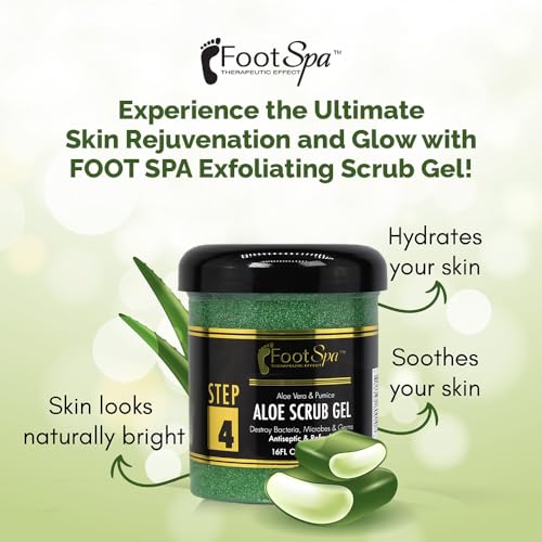 FOOT SPA - Exfoliating Scrub Gel, 16 Oz - Manicure, Pedicure and Body Exfoliator Infused with Aloe Vera and Salicylic Acid - Glow, Polish, Smooth and Moisture Skin - Body, Hand and Foot