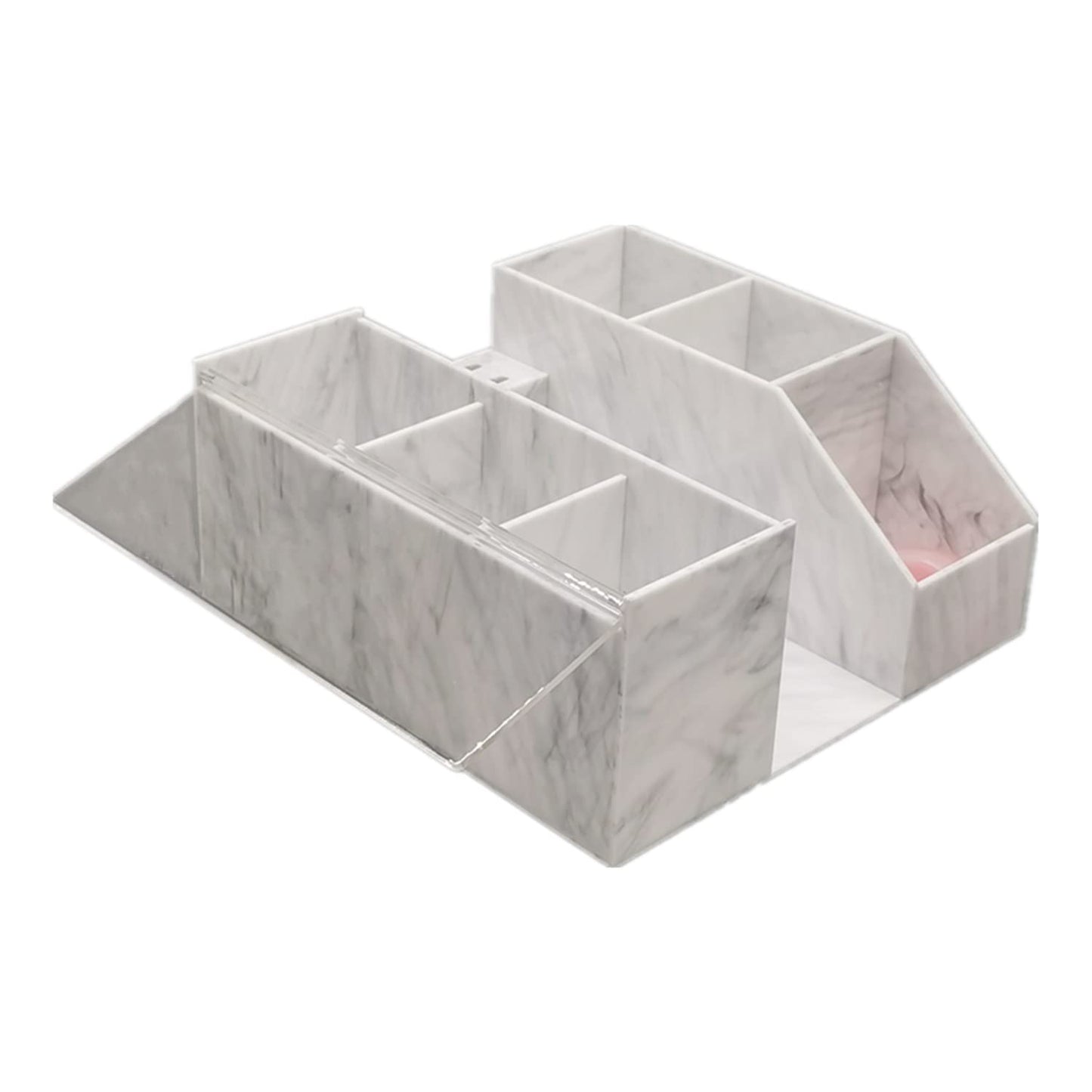 Eyelash Beauty Organizer, Acrylic Eyelash Grafting Tool Storage Beauty Tool W/Tweezers Holder Display Boxes for Home Eyelash Salon (Marble White)