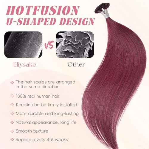 Hair U Tip Hair Extensions K Tip Human Hair Real Human Hair 100% Remy Hair #99J Burgundy 16inch 40G Ombre With Highlights Seamless U-Tip Real Human Hair Natural Look & Salon Quality