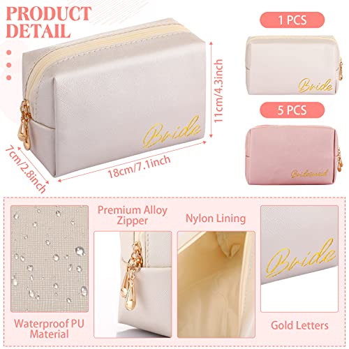 Hillban 6 Pcs Bride & Bridesmaid Makeup Bags Set - Waterproof PU Leather