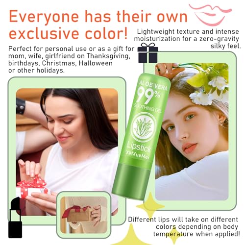 4PCS Aloe Vera Lipstick,Color Changing Lipstick,Moisturizing Magic PH Jelly Lipstick Set for Women,Tinted Lip Balm Long Lasting Waterproof Color Change Lip Gloss Makeup
