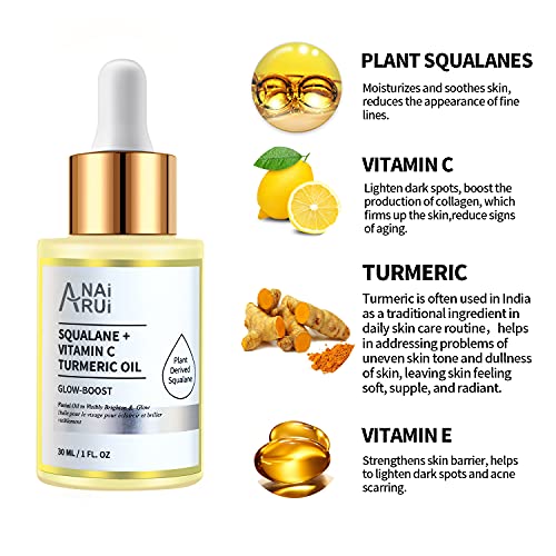 ANAI RUI Squalane Oil Set-Vitamin E Rosehip Oil +Vitamin C Turmeric Oil +Retinol Jojoba Oil for face,Moisturize Fine Lines &Wrinkle,Softer Skin