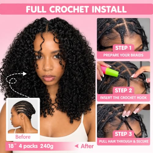 CanaryFly Burmese Curly Crochet Hair 18 Inch 1B Natural Black Pre-Separated, Reusable Human Hair Extensions for Black Women