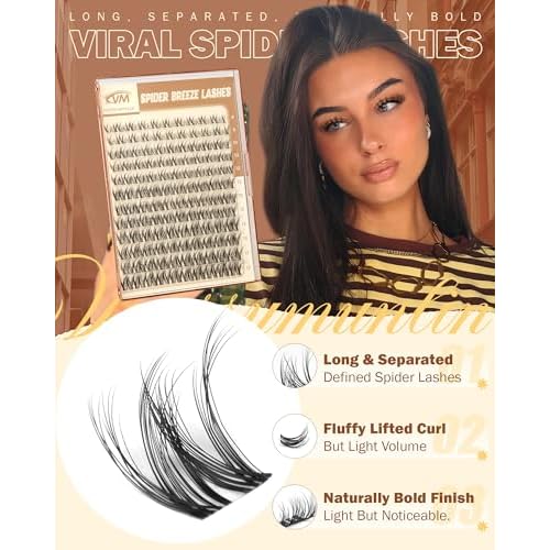 Spider Breeze Lash Clusters, Wispy Natural Eyelash Clusters D Curly Lashes Cluster Venus 8-16mm Cluster Eyelash Extensions Reusable Individual Lashes with Invisible Band for DIY at Home Vanssymunlin