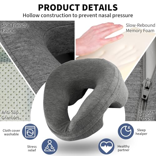 Face Down Pillow Massage Headrest for Bed, Stomach Sleeping Pillow, Face Cradle, BBL Pillow After Surgery Post Eye Surgery Recovery Equipment for Massage Tables,Piercing Pillows Removable Cover Black