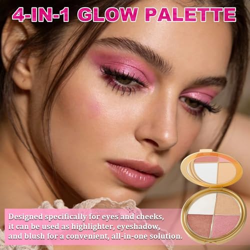 4-in-1 Blush Highlighter Eyeshadow Palette with Brush