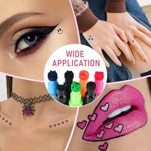 Ownest 7Pcs Colorful Eyeliner Stamp, Eye Liners Face Stamp for Cosplay Makeup, Black Blue Red Pink Orange Star Flowers Heart Moon Triangle Butterfly Smile Stamps Eyeliner Set