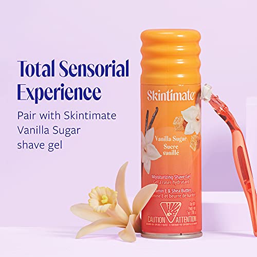 Skintimate Warm Vanilla Sugar Disposable Razor for Women, Gently Exfoliates, Four Blades are Designed to Prevent Nicks and Cuts, 3 Count (Pack of 1)