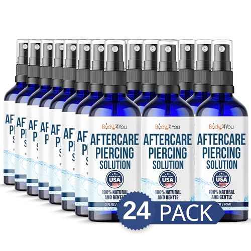 BodyJ4You Piercing Aftercare Spray - Saline Cleanser Natural Recovery Solution - Ear Gauges Nose Lip Belly Button - Wound Wash Keloid Treatment Bump Removal - Sea Salt Aloe Rosemary - Pack of 24