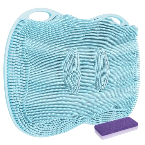 Foot Scrubber Mat Large Feet Scrubber Dead Skin for Shower Floor Wall Bathtub & Pumice Stone 2 Pack- Foot Spa Callus Remover Exfoliating Toes Deap Clean Brush Message Relax Suction Cups, Blue