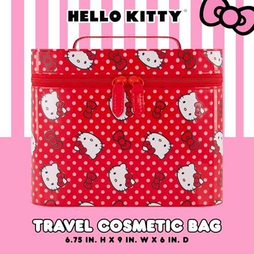 Hello Kitty Large Cosmetic Travel Case Organizer, Portable Makeup Box with Mirror and Dual Zipper