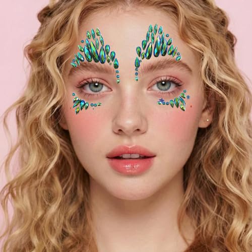 Green Face Gems Rhinestone Stickers - Festival Costume Accessories