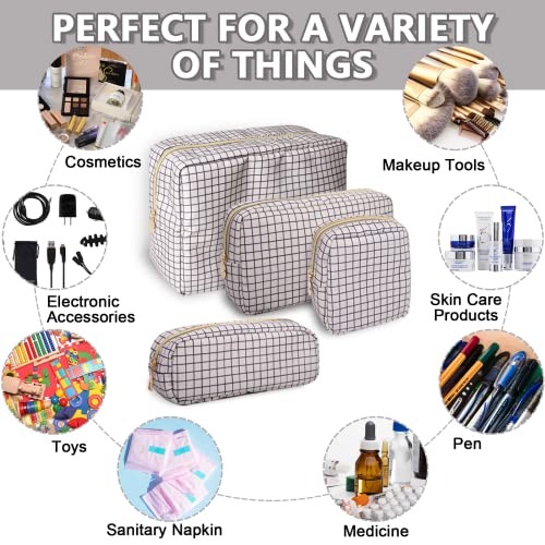 UIXIZQ Small Checkered Nylon Makeup Bag Pouch Waterproof Travel Toiletry Organizer