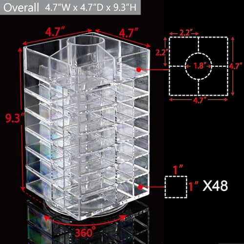 Ikee Design Lipstick Organizer with 53 Slots 360 Degree Rotating Spinning Acrylic Lip Gloss Organizer for Makeup, Lipsticks, Brushes, Cosmetic Storage Display, Bathroom, Vanity, Countertop